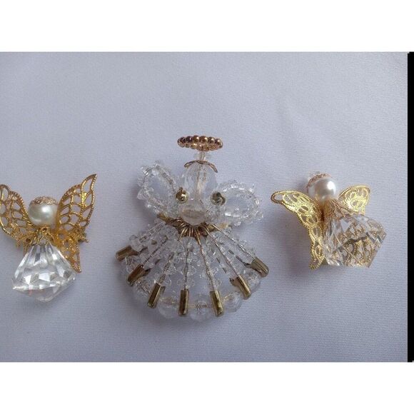 5/$25 (3) Goldtone Acrylic Bead Angel Pins Angel Of Purity Buttons + Safety Pin - Picture 4 of 5